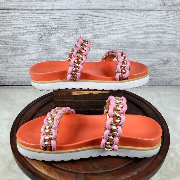 Schutz Juliet Sport Coral Braided Detail Slip On Open Toe Low Heel Sandals Sz 8B - Picture 5 of 9